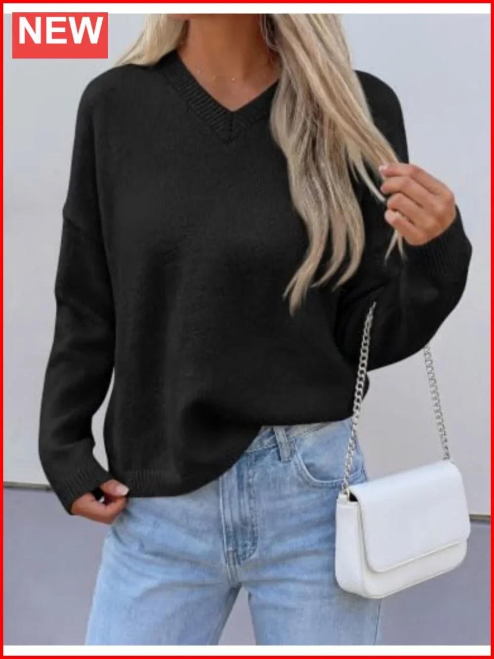 Women's Cozy V Neck Pullover Sweater Long Sleeve Knit Top